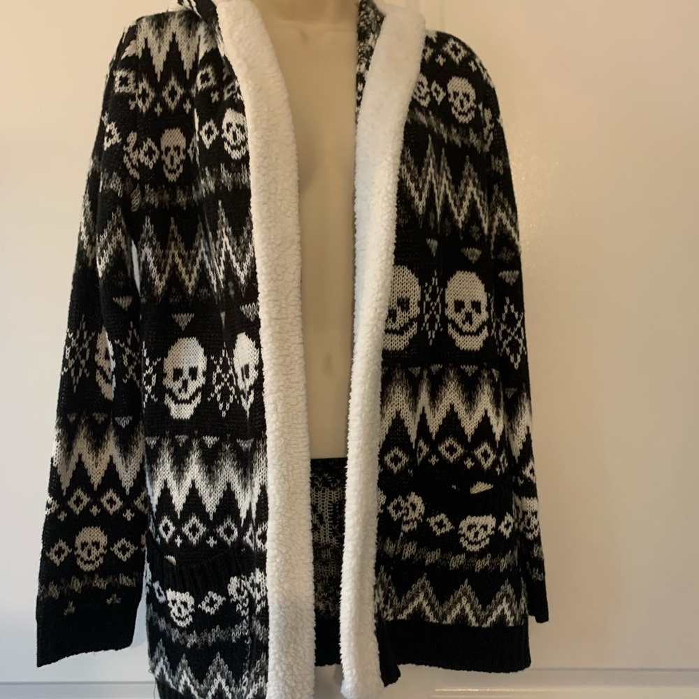 Skull Fleece Sweater with Hood Cardigan